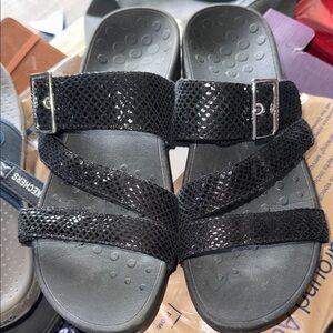 Black Vionic Sparkle Strappy Slide Sandals